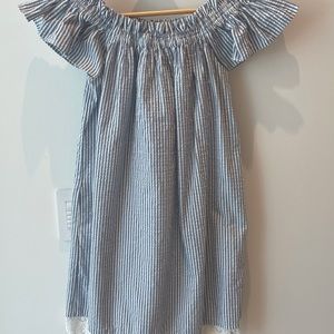 Blue and white Striped Zara dress with lace detail around hem